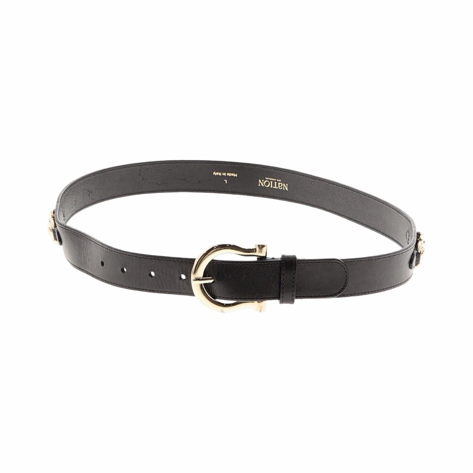 Nation Ltd Womens Camden Leather Horsebit Belt In Black Gold Made In Italy Euc